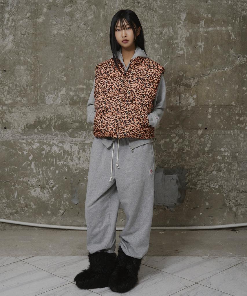 Erer Leopard Print Down Vest Orange