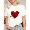 Oversized T Shirt Black Rose Heart With Arrow Print Casual Wear For Women