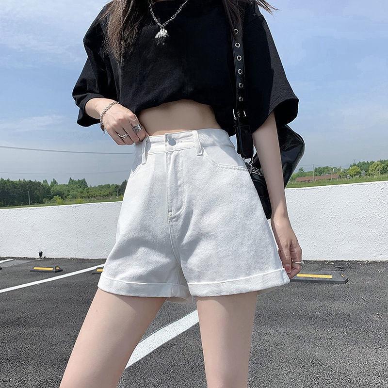 Женские джинсовые шорты с завышенной талией — летние свободные, корейский стиль, облегающие повседневные шорты с широкими штанинами А-силуэта