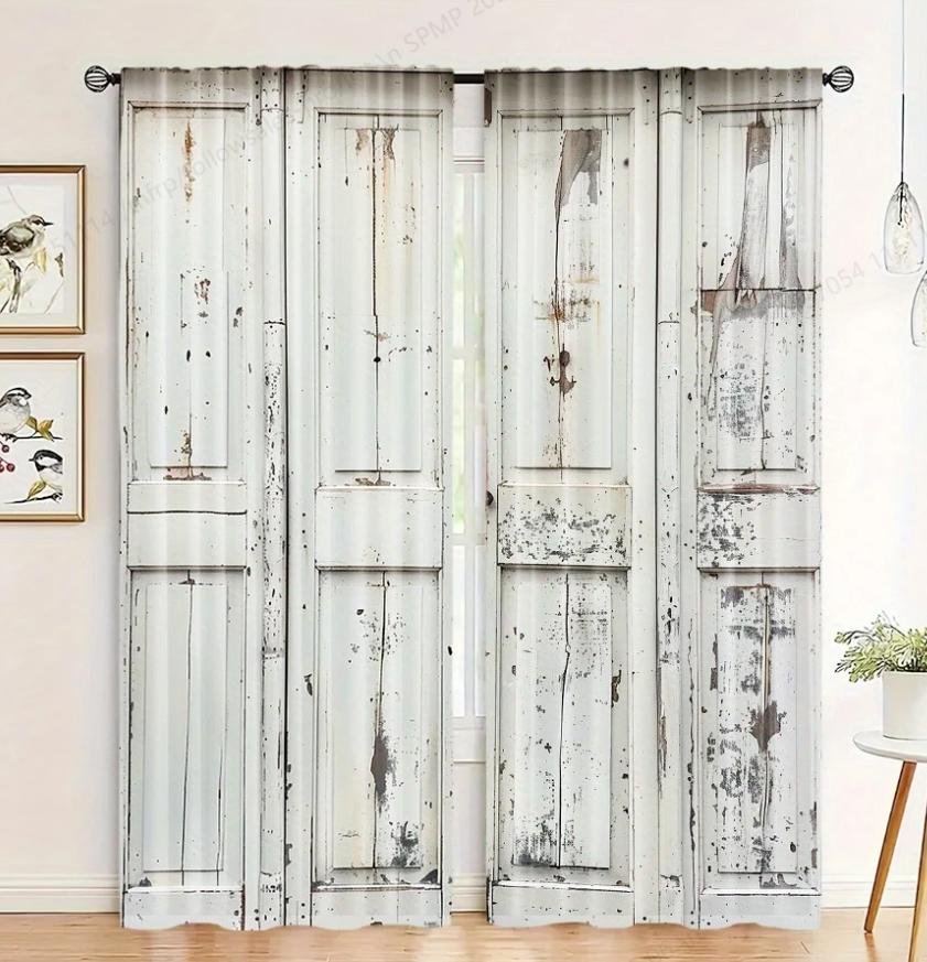 2 шт. занавески с принтом в виде деревенской амбарной двери, полиэстер, карман-кулиска, дизайн, спальня, домашний декор