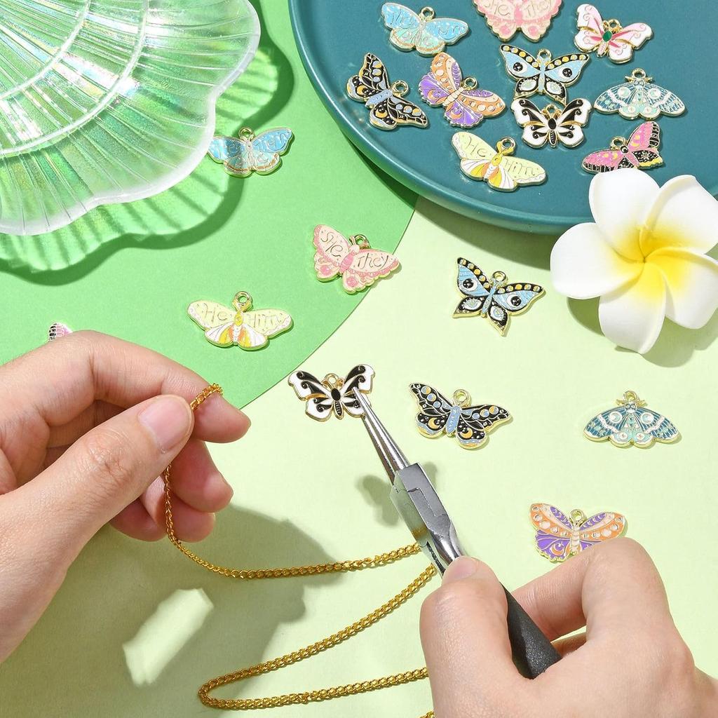 Ornazy 20 pcs 10 Styles Enamel Butterfly Charms Gothic Charms Halloween Moth Animal Insect Lucky Charms for Jewelry Making Keychains Earrings Women