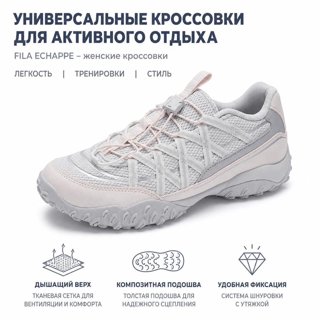 Fila ECHAPPE Балетки Модные Универсальные Удобные Дышащие Низкие Повседневные Тренировочные Кроссовки для Бега Женские кроссовки Серые Розовые F12W522113FOC