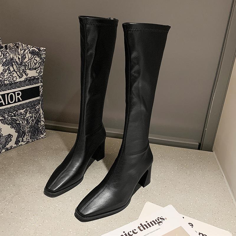 Модные женские сапоги длиной до колена, осень-зима 2024, новые женские сапоги, кожаные сапоги на высоком каблуке, короткие сапоги в стиле панк и ретро для женщин