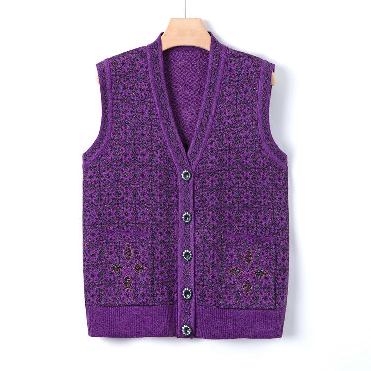Жилет Куртка Среднего и Пожилого Возраста Вязаный Свитер Жилет Повседневный Бабушкин Осенний Топ