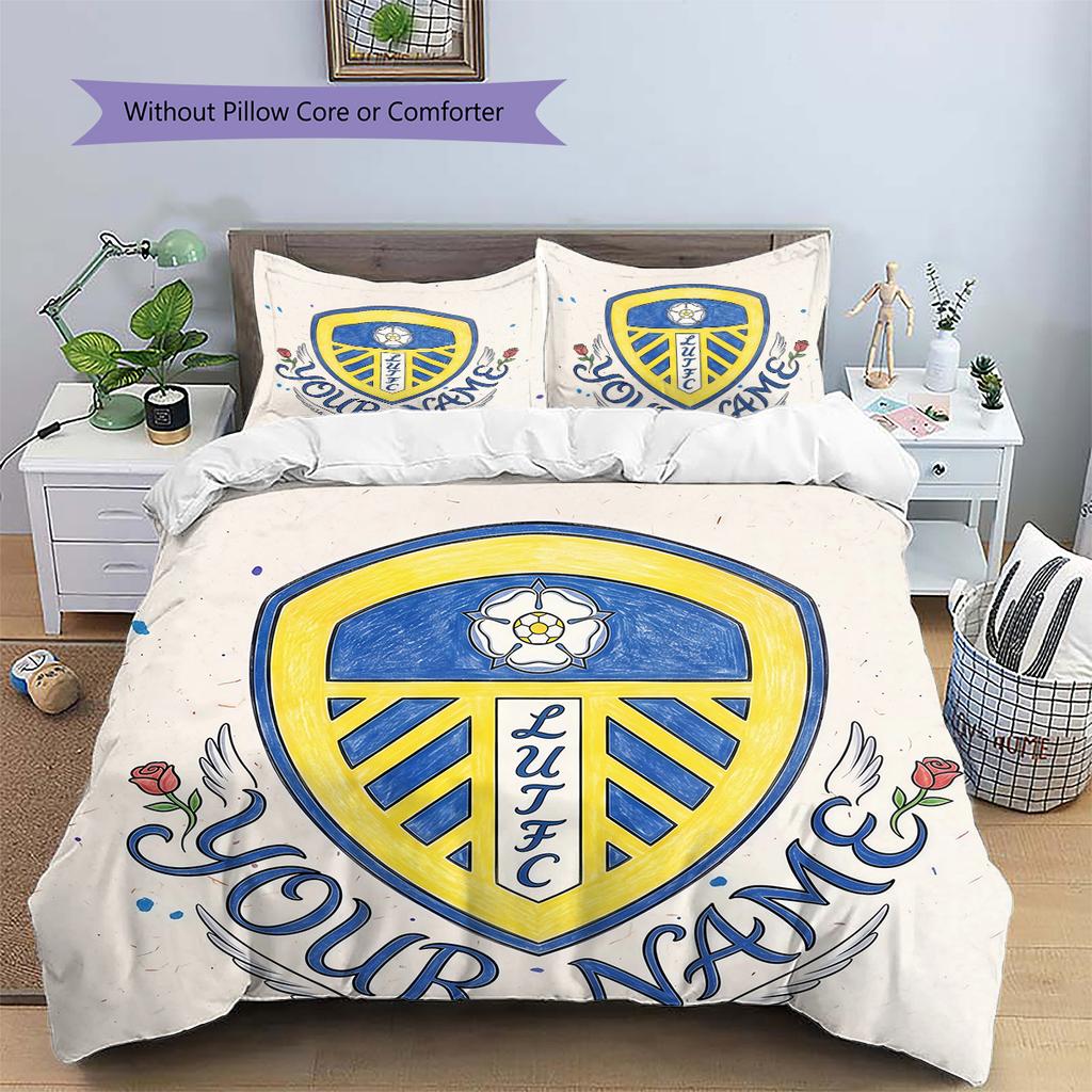 Custom Name Leeds United Pattern Bedding Quilt Set Home Decoration Gift (1 * duvet cover + 2 * pillowcase without core)