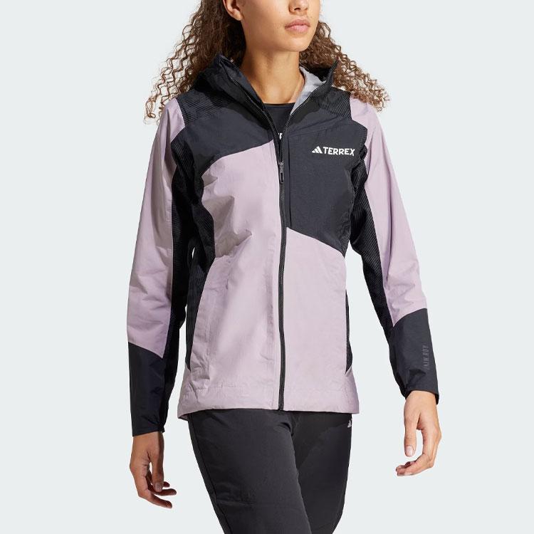 Adidas Цветные блоки Спортивная куртка с капюшоном для женщин Куртка-дождевик Серый Фиолетовый IP1495