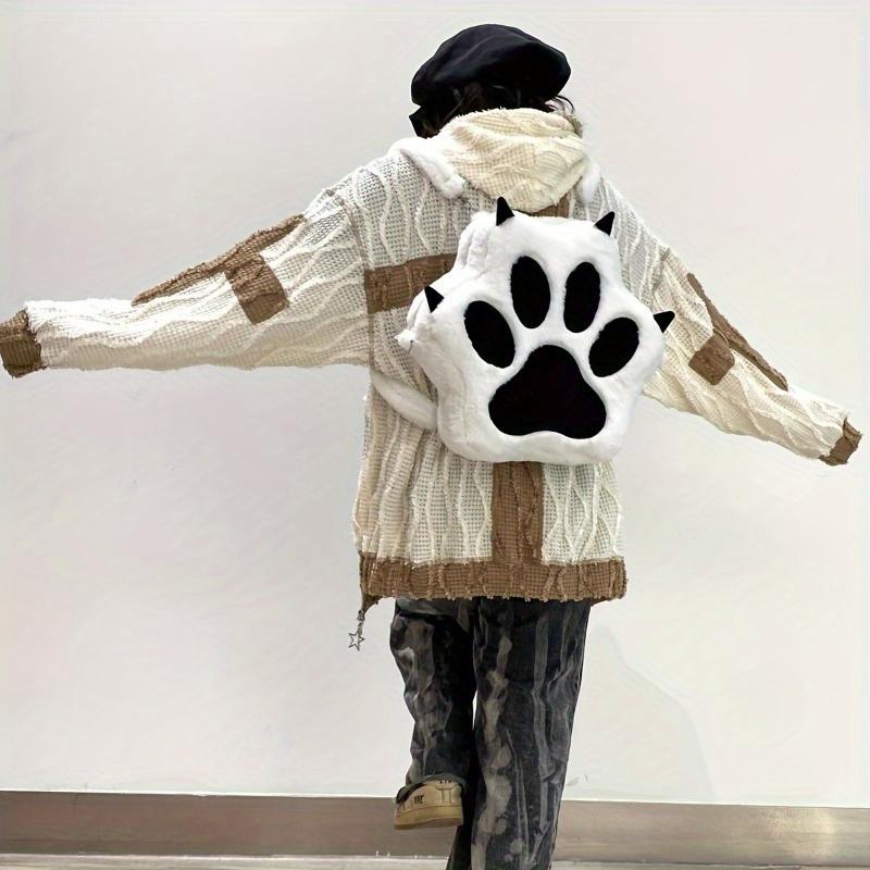 Плюшевый рюкзак в форме лапы мультяшного щенка, большая вместимость, дизайн с застежкой-молнией, стильная сумка из искусственной кожи, креативный модный школьный рюкзак