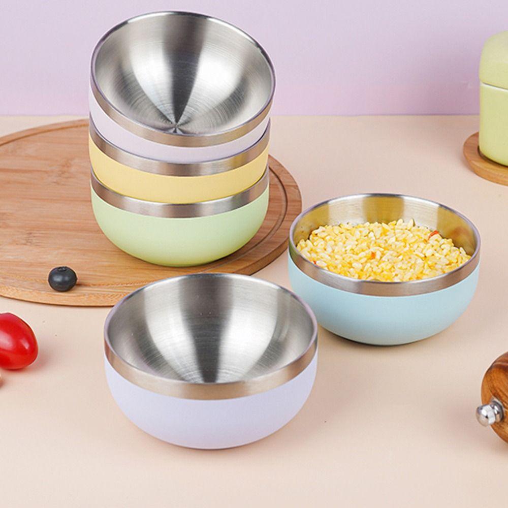 Round Bowl Fruit Salad Bowl Multi-color Food Container Stainless Steel Bowl  Kitchen Tableware