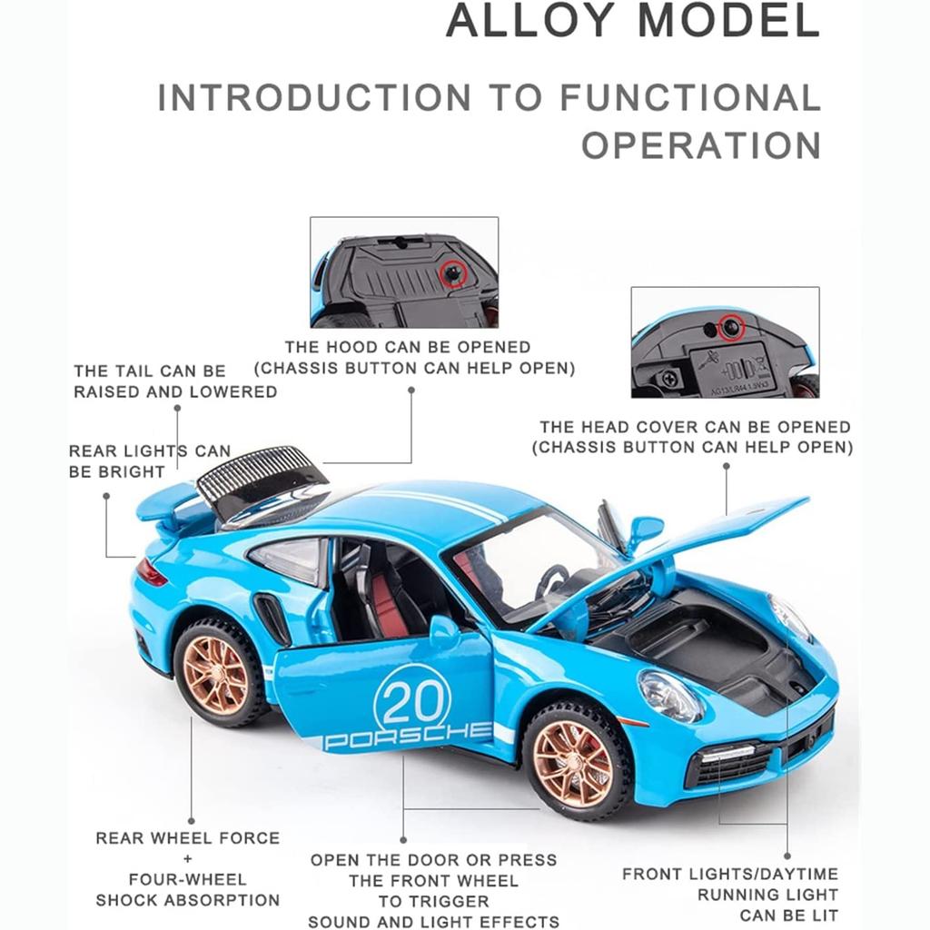 1:24 масштаба 911 Turbos, металлический спортивный автомобиль, модель из сплава, литой автомобиль и игрушечный автомобиль, имитация звука и света, коллекция, детский подарок