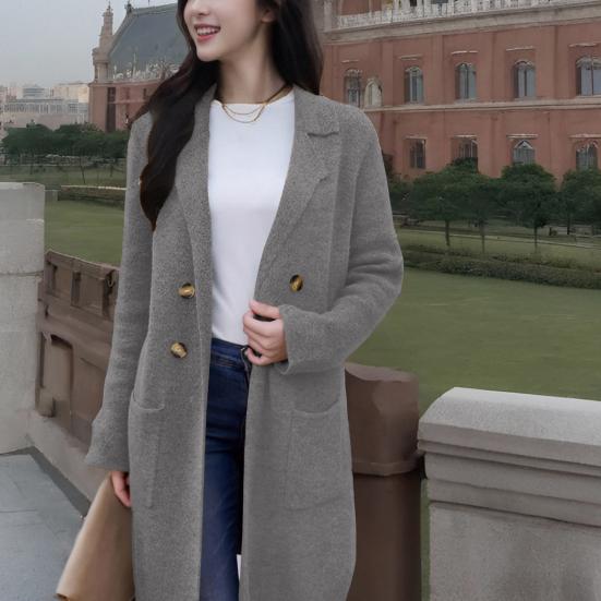 Женское длинное пальто из смесовой шерсти, оверсайз, двубортный тренч с лацканами с разрезом, теплое пальто на осень-зиму