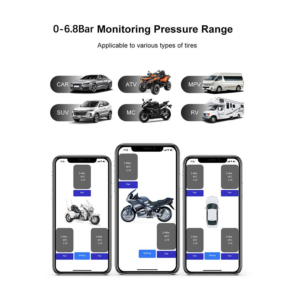 Мотоцикл TPMS Android Датчики давления в шинах Система контроля давления в шинах Внешний датчик Bluetooth Android/IOS Автомобиль TMPS