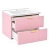 Hanging Single-Basin Wash Cabinet, Double Storage, Moisture-Resistant MDF, Dirt-Resistant Ceramic, Lacquer-Free Melamine Surface, Space-Saving, Pink