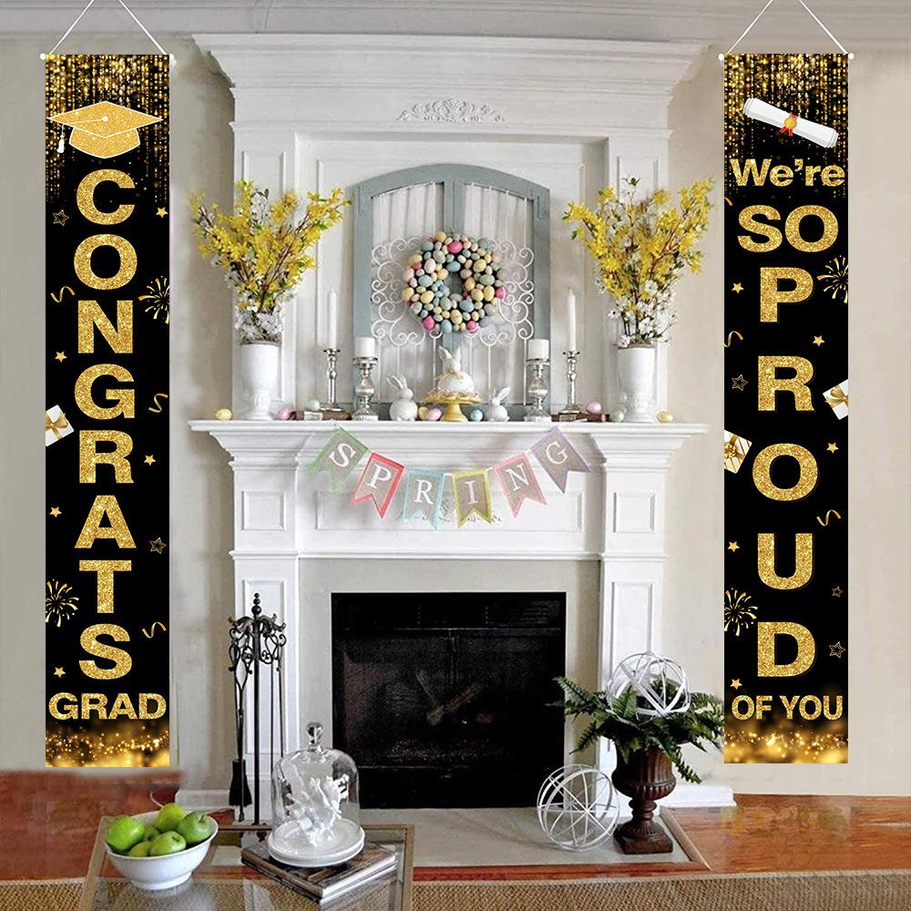 1Pair Graduation Porch Sign Banner Large Congrats Grad Party Supplies Decorations Door Banner For Graduation Party