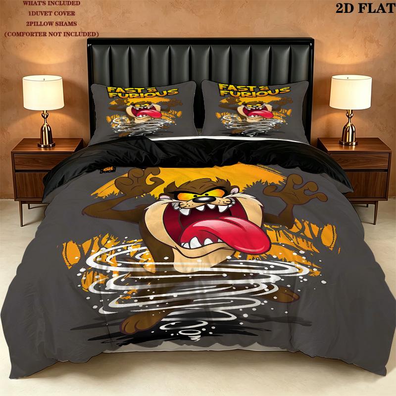 Tazmanian Devil Pattern Bedding Quilt Set Quilt Cover Pillowcase Home Birthday Gift(1 * duvet cover + 2 * pillowcase, without core)
