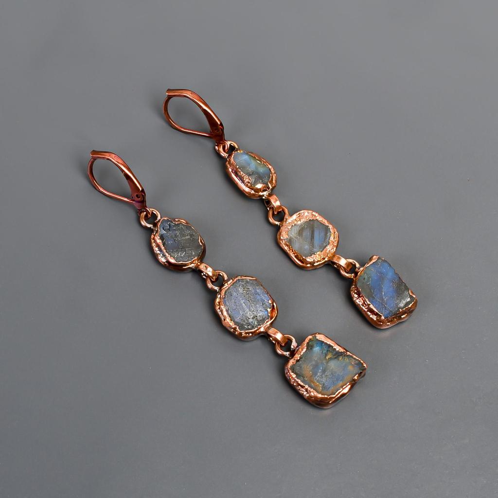 Natural Labradorite Multi Electroformed Earrings, Multicolor Drop & Dangle Earrings, Copper Jewelry, Anniversary Gift, Earrings For Mother