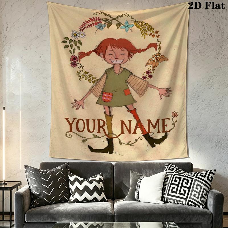 Custom Name pippi Wall Tapestry Aesthetic Wall Hanging Printed Fabric Blanket Decorative Tapestries for Bedroom Living Room Home Decor