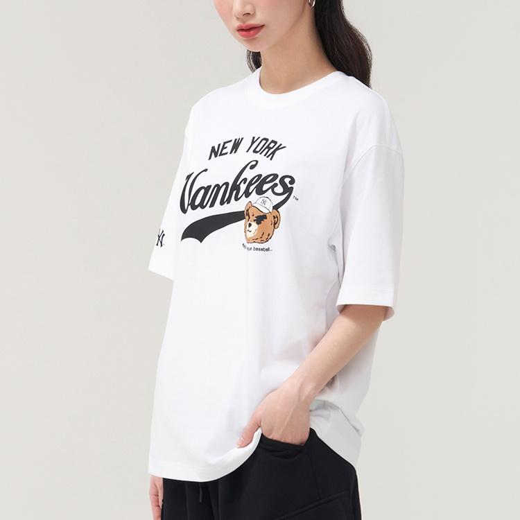 New MLB New York Yankees Scowling Bear Collection SS25 T Shirt Unisex Standard White 3ATSE0253-50WHS