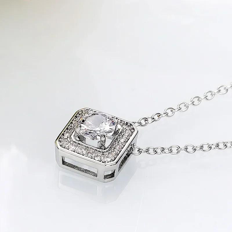 Delicate Square Shape Pendant Necklace For Women Dazzling Cubic Zirconia Elegant Female Wedding Jewelry Versatile Fashion