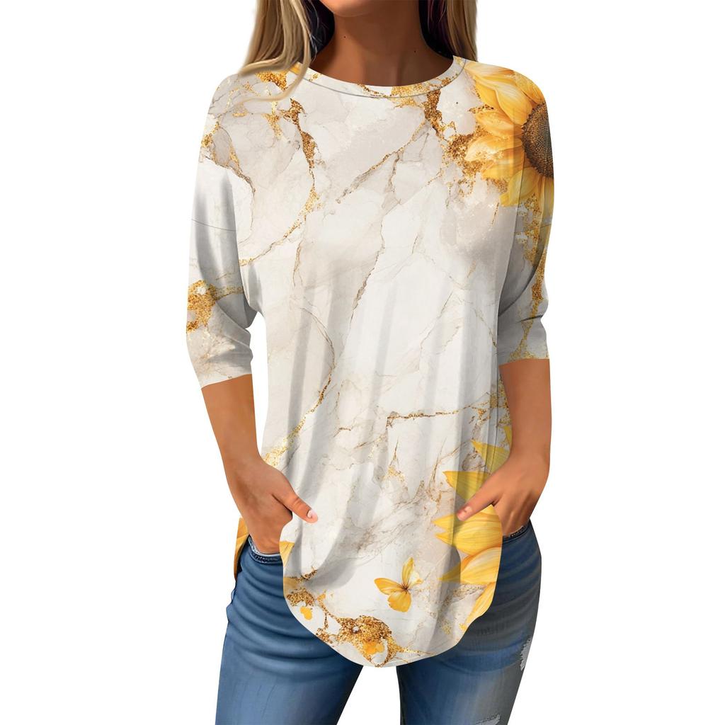 Рубашки с рукавом 3/4 для женщин, милые топы, футболки с рисунком, блузки, повседневные базовые топы больших размеров, пуловеры