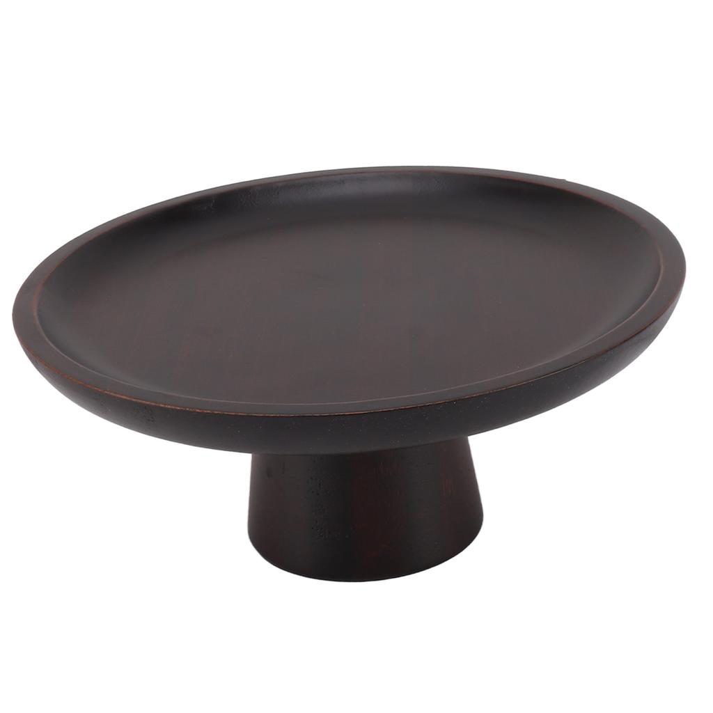 Simple Tall Fruit Plate Household Solid Wood Round High Fruit Cake Tray Tall Fruit Bowl Black