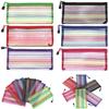 Purse Makeup Stationery Rainbow Color Nylon Grid Cosmetic Storage Mesh Pen Bag Zipper Pencil Case