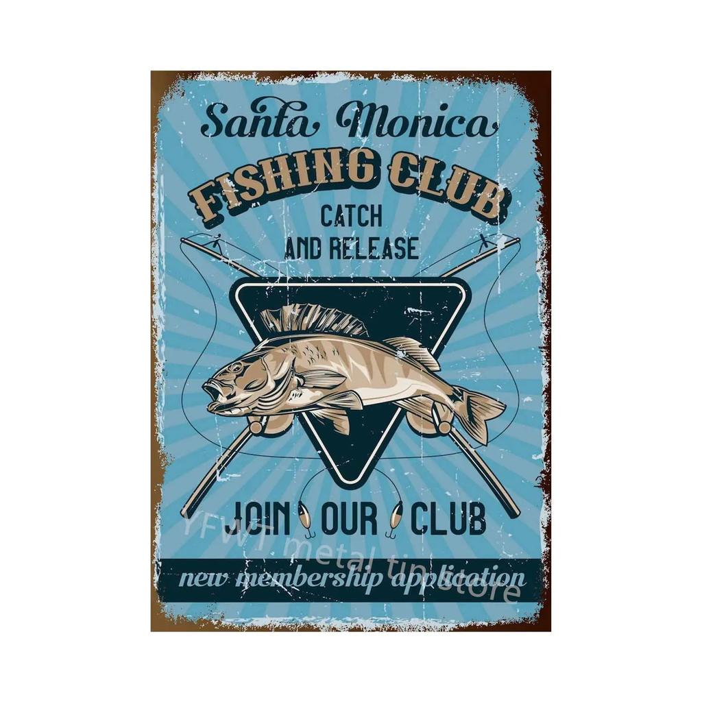 Fishing Rules Metal Tin Sign Fishing Sign Vintage Metal Plate for Wall Poster Farm Art Decoration Retro Stickers Plaques