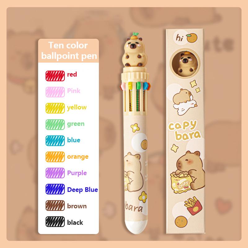 Мультяшная капибара, милое животное, 10 цветов, шариковая ручка, ручка для подписи, школьные канцелярские принадлежности, письменные принадлежности, детский подарок, забавные ручки