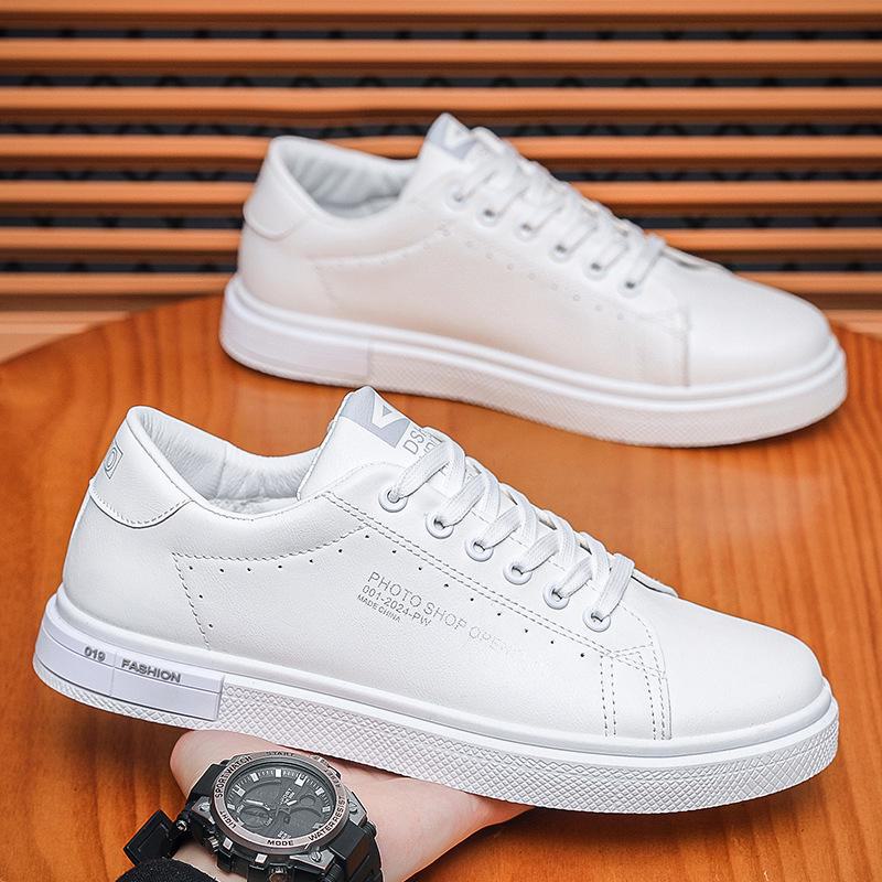 Модные мужские белые весенние кроссовки — универсальные, водонепроницаемые, с мягкой подошвой, в корейском повседневном стиле и стиле скейтбординга.