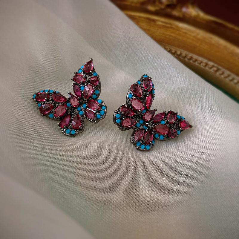 Silver Needle Zircon Butterfly Stud Earrings - Korean Fashion, Internet Celebrity Style, Light Luxury Women's Ear Accessories