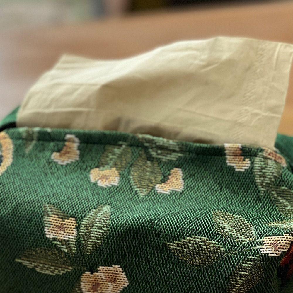Polyester Desktop Tissue Bag Flower Pattern Retro Tissue Box Creative Pattern Tissue Bag Household