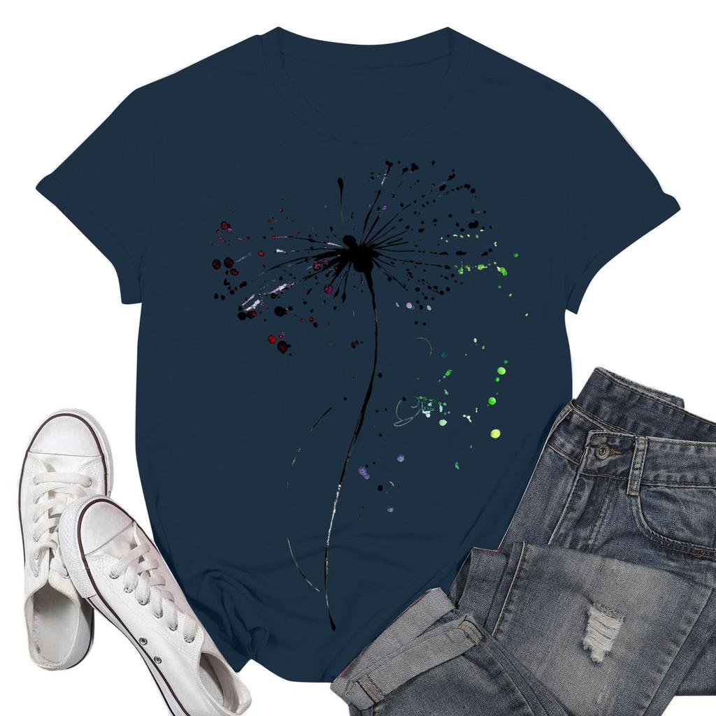 Women's Fashion Casual Printed Short Sleeve Round Neck Pullover Tops