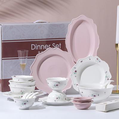 Розовая Девичья Сердце Керамическая Посуда Маленькие Цветочные Блюда Тарелки Миска Ложка Комбинация Бытовая Высокая Ценность Миска для Риса Тарелка для Стейка