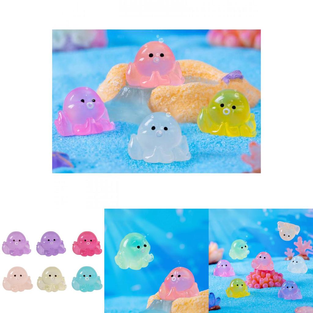 Красочное светящееся мини-украшение в виде осьминога из смолы для аквариума и террариумов