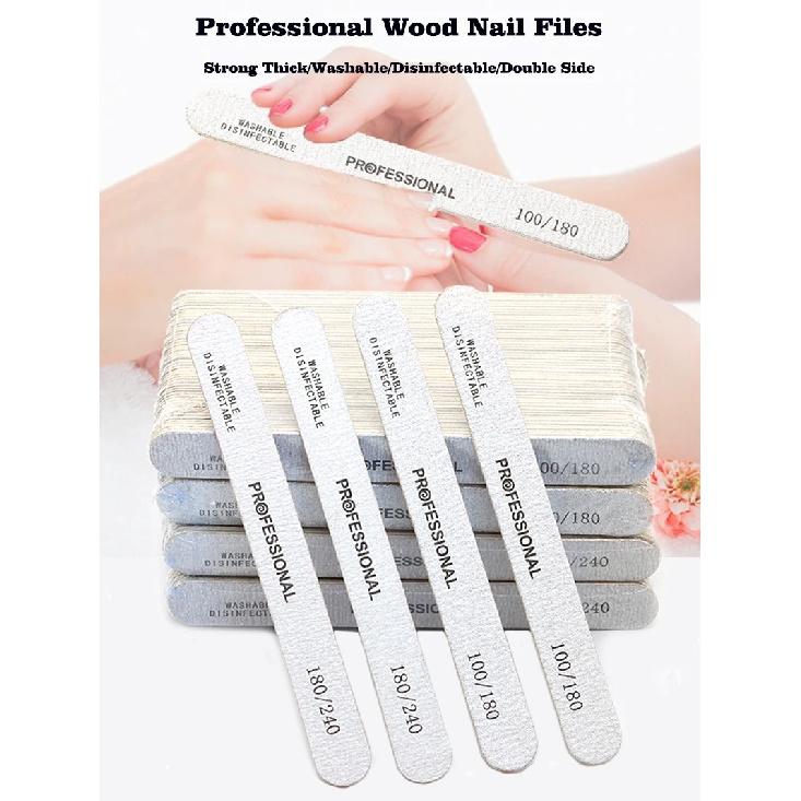 100Pcs Wooden Nail File Professional Sanding Buffer Files 100/180/240 Double Side For Salon Manicure Pedicure UV Gel Tips Tools