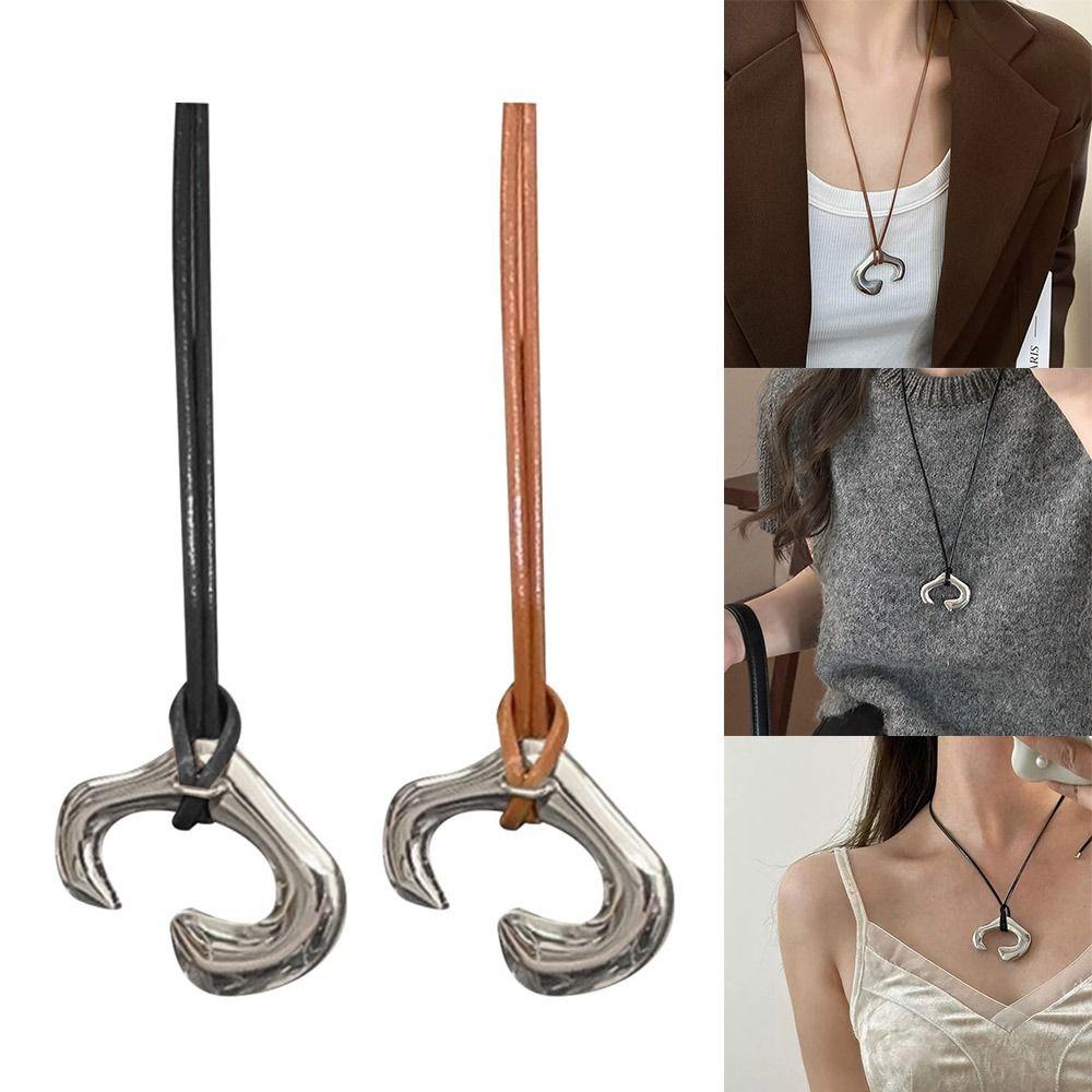 Металлическое нерегулярное женское ожерелье, черная кожаная веревка, ожерелья с подвеской, винтажная цепочка на ключицу для женщин