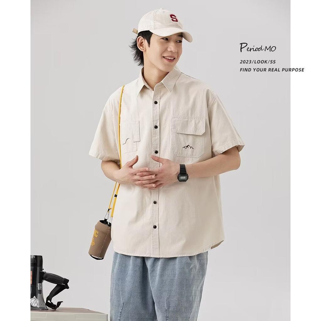 Летняя рубашка с коротким рукавом три четверти для студентов, свободный и нишевый дизайн, забавный новый мужской топ для ношения на открытом воздухе