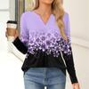Women's Fashion Casual Long Sleeve Shirt Floral Printed V Neck Up Tops