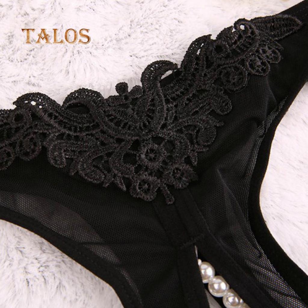 Women Sexy Mesh Breathable Imitation Pearl Crotchless Panties Thong Underwear Female Clothing
