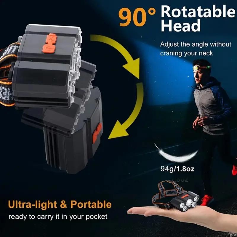 5 LED Headlamp Rechargeable with Built In 18650 Battery Strong Light Headlight Camping Adventure Fishing Head Light Flashlight