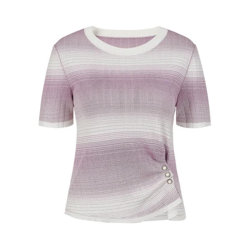 JUZUI Women's Gradient Stripe Knit Top with Side Buttons