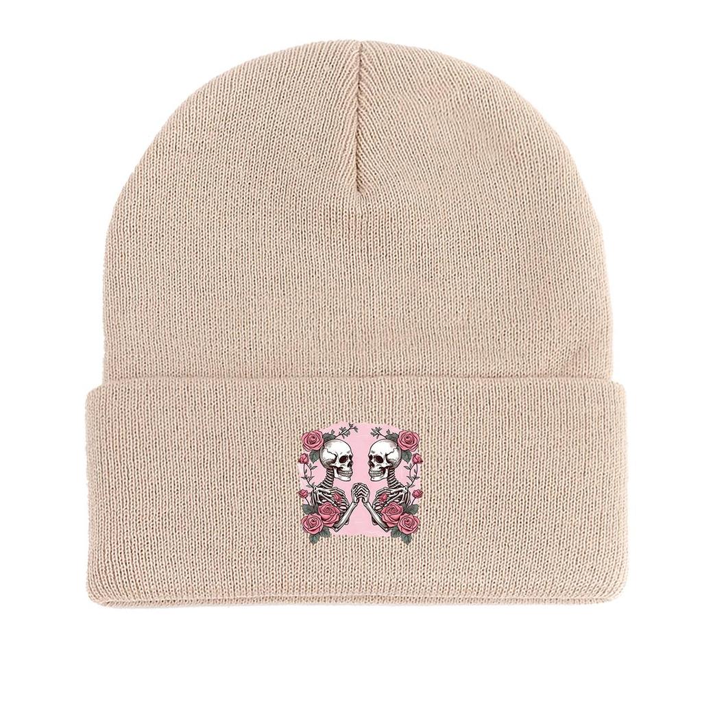Skeletons Couple Warm Knitted Hat Beanie, Valentine's Day Skullies Beanies Elastic Fit Sporting Gorro Knit Cap Beanie