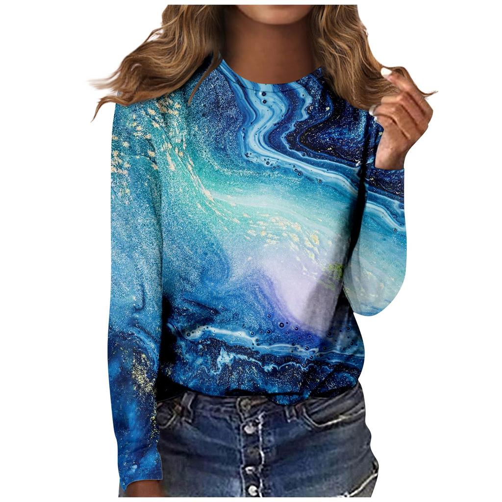 Женская модная повседневная блузка с длинным рукавом и круглым вырезом, пуловер с принтом