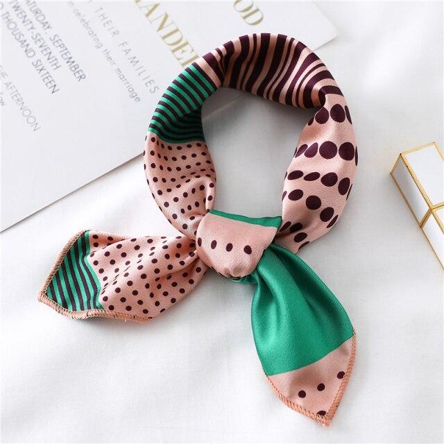 New Silk Scarf Square Women Fashion Dot Plaid Print Neckerchief Ladies Work Scarves Small Winter Foulard Bandana Hair Tie Band