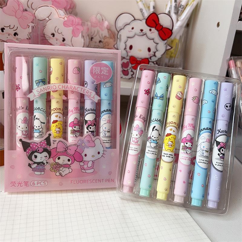 Маркеры Sanrio Cinnamoroll Kitty Цветные Ручки Маркеры-Выделители для Студентов Высокая Эстетика Многофункциональные Маркировочные