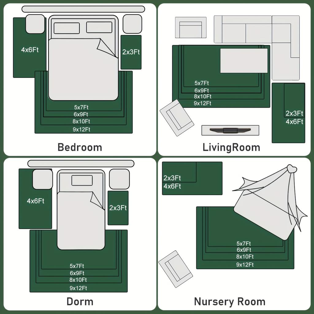 Темно-зеленый матовый мягкий пушистый ковер Нескользящие коврики для гостиной/спальни/детской – Роскошный плюшевый ковер Декор комнаты