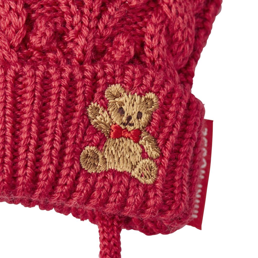 MIKI HOUSE Knitted Mittens with Bear Solid Cable Made in for Boys and Size Drawstring, Design, Color, Knit, Japan, Girls, Baby, Kids, Children's