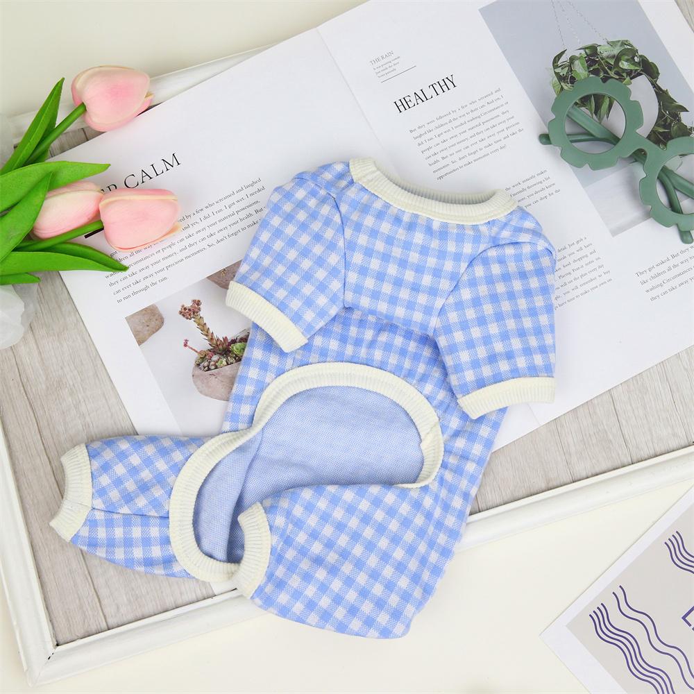 Spring Autumn Puppy Dog Jumpsuit with Traction Ring Plaid Pet Rompers Overalls for Small Dogs Yorkshire Maltese Mascotas Pajamas