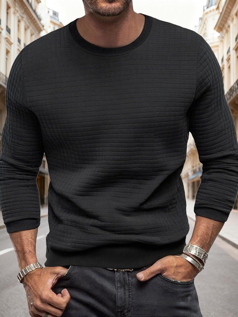 Мужская приталенная клетчатая толстовка – Круглый вырез, Длинный рукав, Однотонная – Осенне-зимняя коллекция