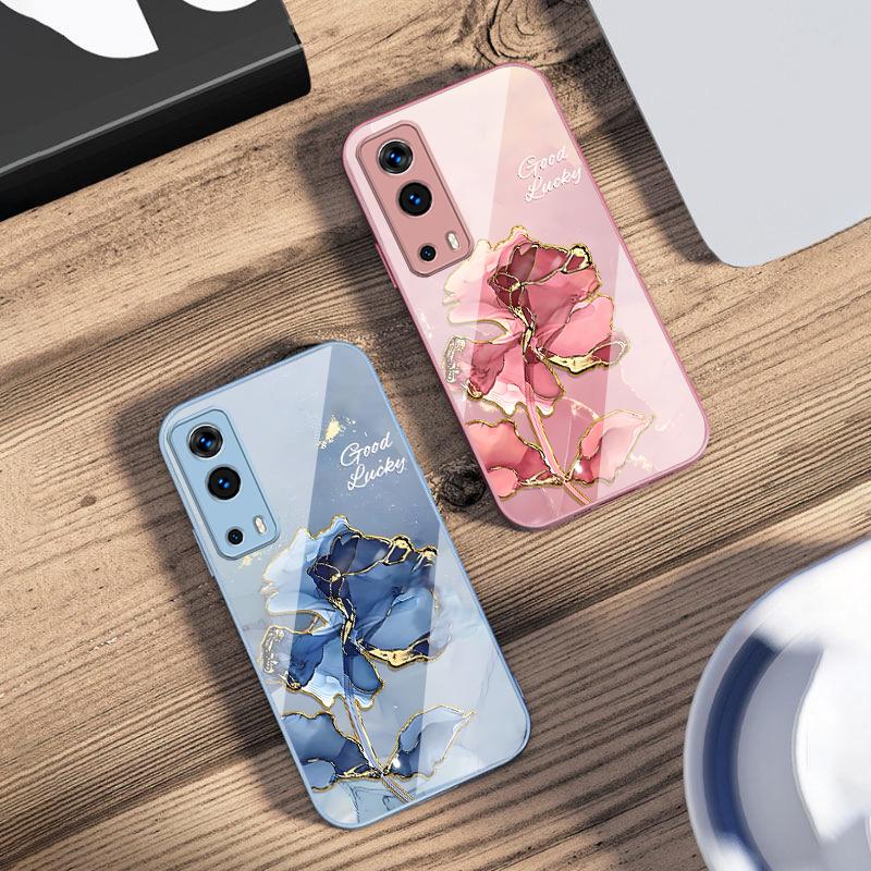 Чехол для телефона из закаленного стекла с текстурой розового мрамора для Vivo Y76 16 55 V29 Lite 5G 25 23 30 iQOO Z9X 12 Pro Neo X200 100 90 60