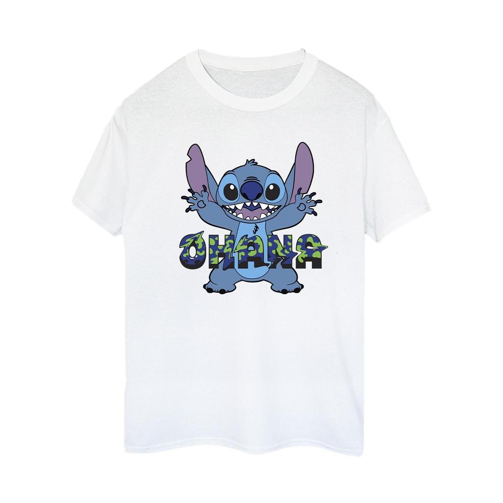 Disney Womens/Ladies Lilo And Stitch Ohana Blue Glitch Cotton Boyfriend T-Shirt